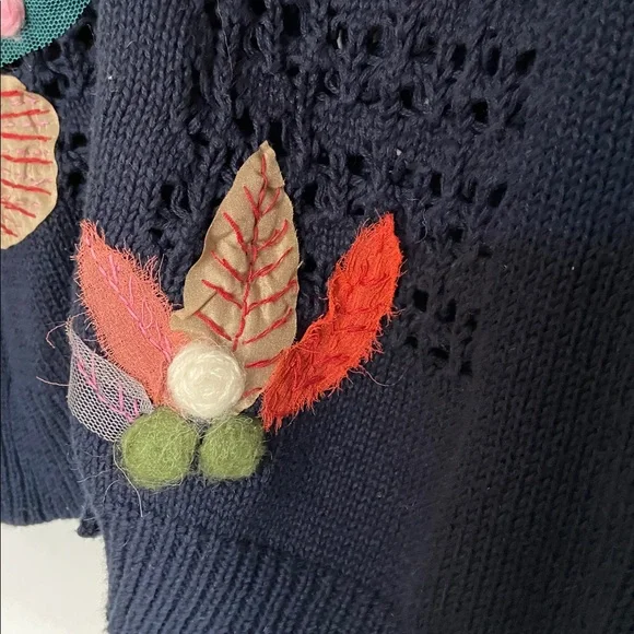 Anthropologie Mona Mabel navy cardigan with mixed media floral appliqués - Picture 8 of 16